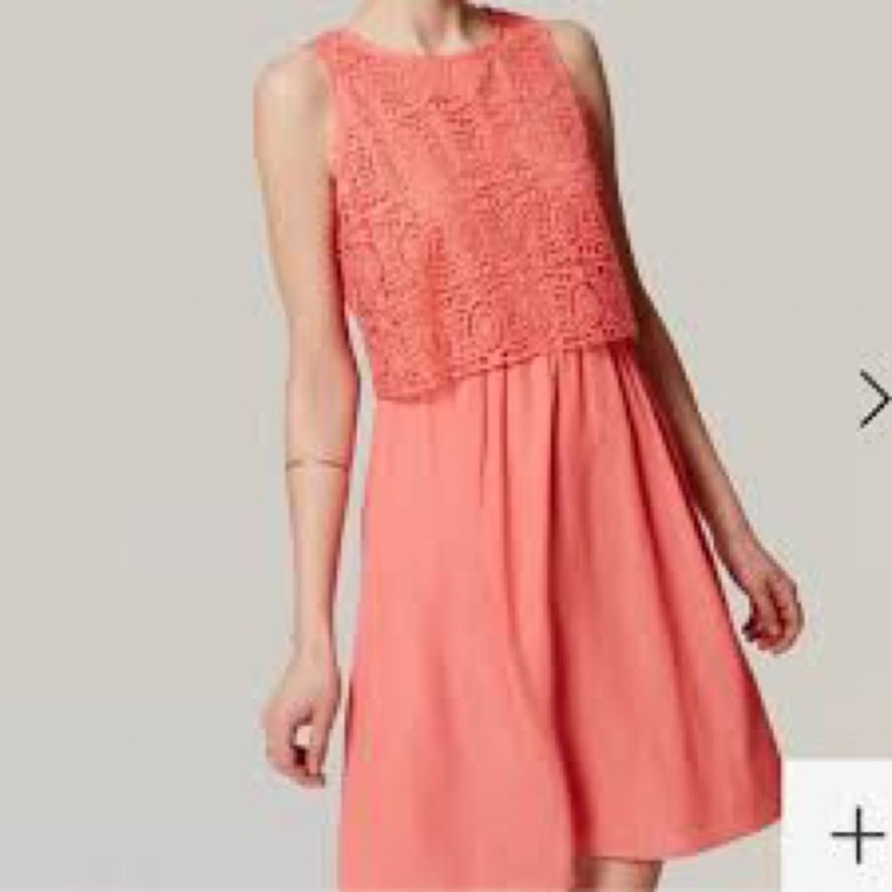LOFT Coral Lace Overlay Sleeveless Dress